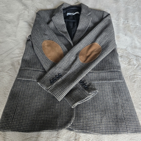 Zara Women's Wool Blend Elbow Patch Black Brown Size M - Picture 13 of 16